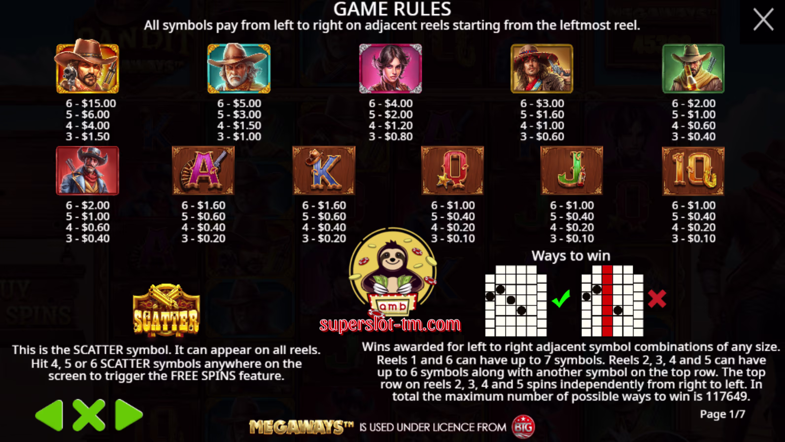 Bandit Megaways-สัญลักษณ์เกม
