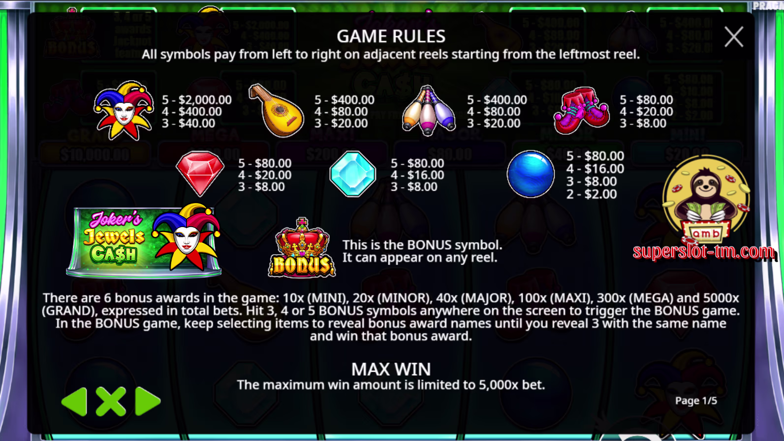 Joker’s Jewels Cash-สัญลักษณ์